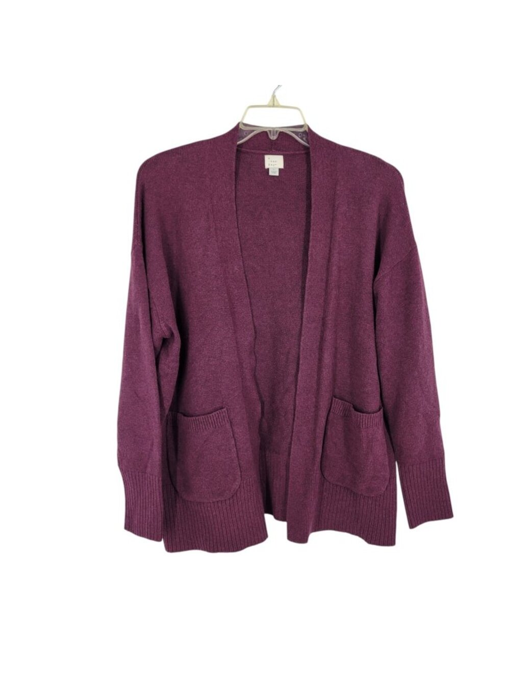 Open Front Cardigan Large Wine Purple Pocket Cozy Minimalist academia